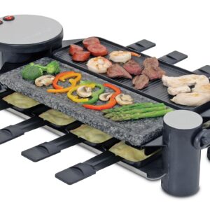 Swissmar KF-77073 Swivel 8-Person Raclette Party Grill with Granite Stone and Cast Aluminum Non Stick Grill Plate, Black