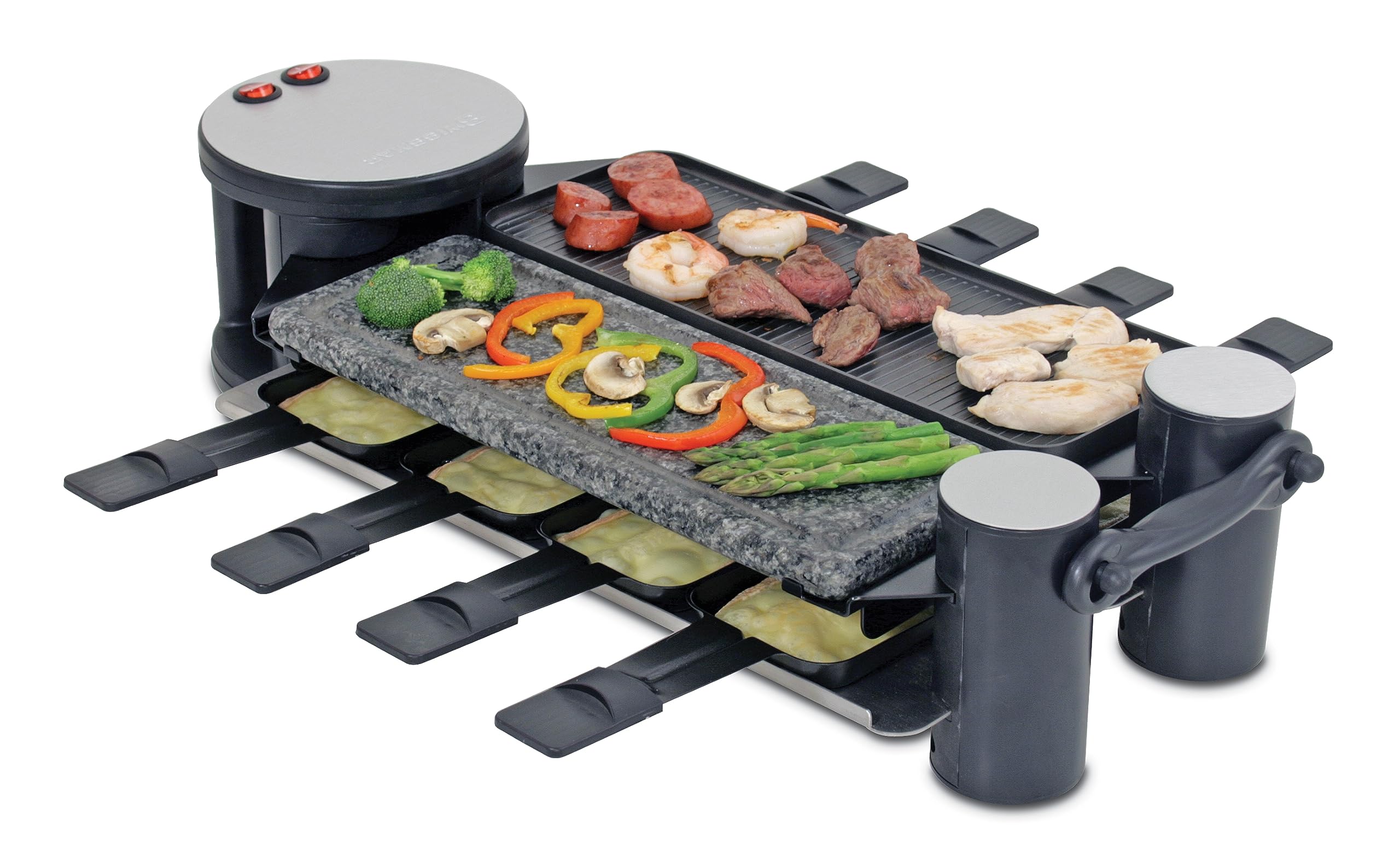 Swissmar KF-77073 Swivel 8-Person Raclette Party Grill with Granite Stone and Cast Aluminum Non Stick Grill Plate, Black