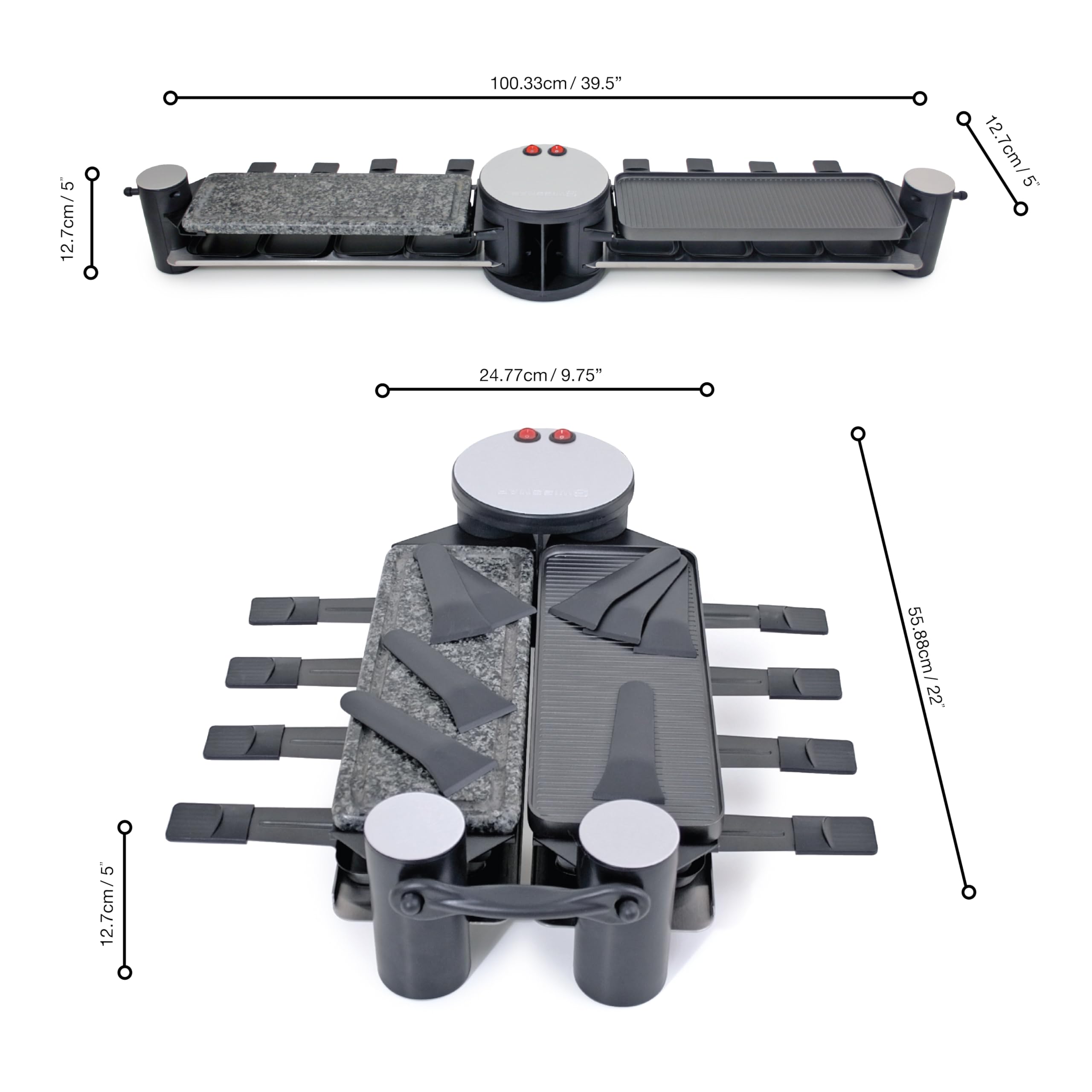 Swissmar KF-77073 Swivel 8-Person Raclette Party Grill with Granite Stone and Cast Aluminum Non Stick Grill Plate, Black