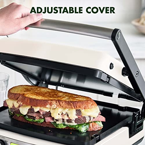 GreenPan Elite 7-in-1 Multi-Function Contact Grill & Griddle, Healthy Ceramic Nonstick Aluminum, Grill & Waffle Plates, Adjustable Shade & Shear, Closed Press/Open Flat Surface, PFAS-Free, Cream White