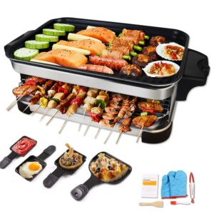 zxmoto electric smokeless grill, 3 in 1 korean bbq grill raclette table grill,1600w non-stick temperature control grill removable table griddle for 7-8 person