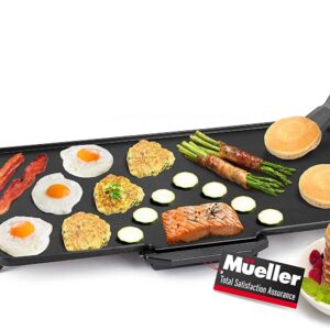 Mueller XL 24-Inch Pancake Griddle, Non-Stick Coated Electric Griddle with Removable Plate, Cool-Touch Removable Handles and Slide-Out Drip Tray 1800W, for Breakfast Pancakes, Burgers, Eggs, Black