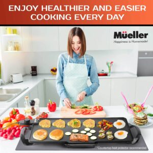 Mueller XL 24-Inch Pancake Griddle, Non-Stick Coated Electric Griddle with Removable Plate, Cool-Touch Removable Handles and Slide-Out Drip Tray 1800W, for Breakfast Pancakes, Burgers, Eggs, Black