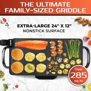 Mueller XL 24-Inch Pancake Griddle, Non-Stick Coated Electric Griddle with Removable Plate, Cool-Touch Removable Handles and Slide-Out Drip Tray 1800W, for Breakfast Pancakes, Burgers, Eggs, Black