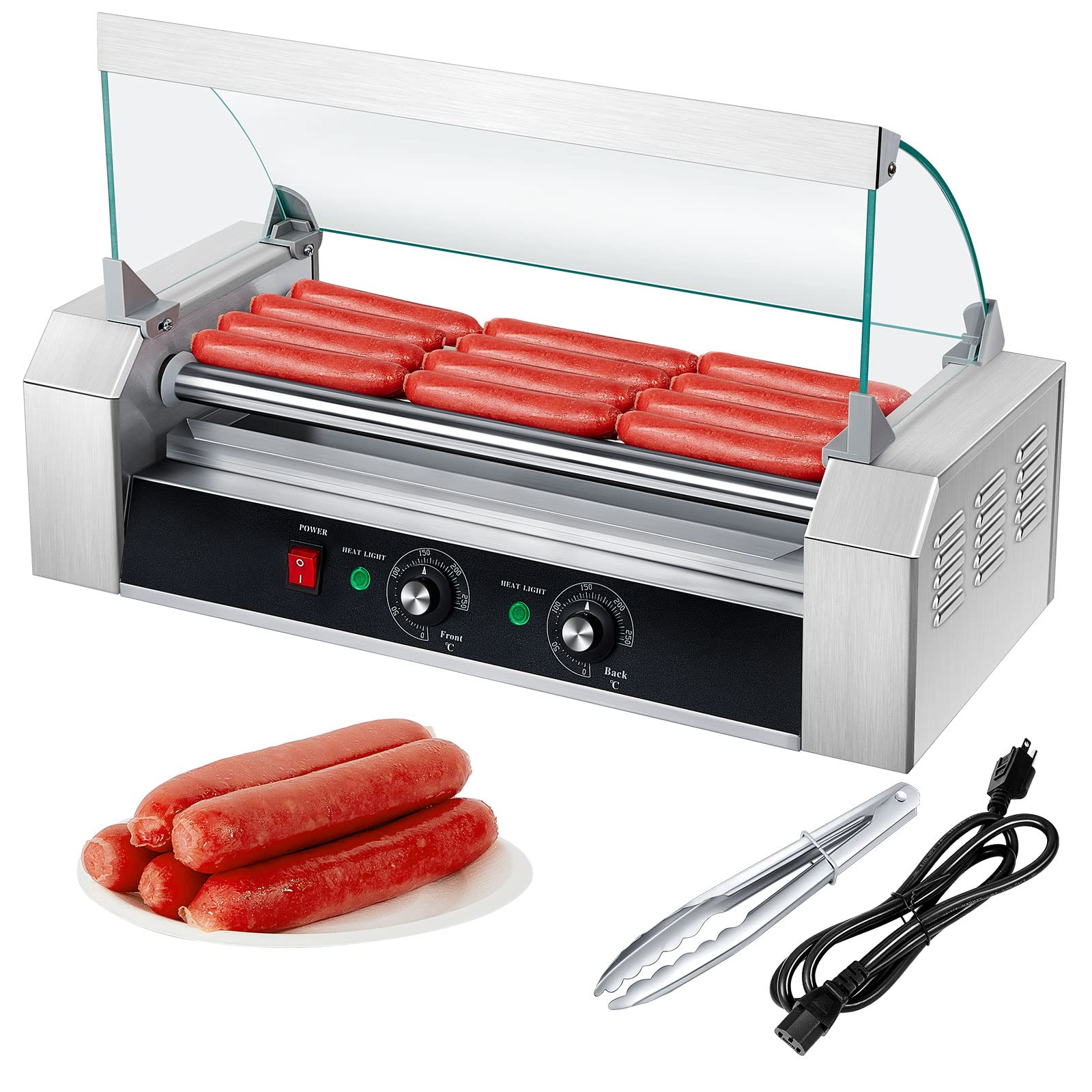 110V Hot Dog Roller Machine 5 Roller 12 Hot Dog Capacity Electric Grill Cooker Machine with Cover Stainless Steel Hot Dog Roller Warmer Sausage Maker for Both Commercial and Household Use