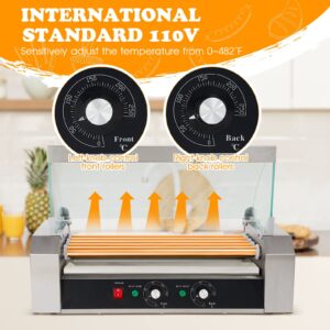 110V Hot Dog Roller Machine 5 Roller 12 Hot Dog Capacity Electric Grill Cooker Machine with Cover Stainless Steel Hot Dog Roller Warmer Sausage Maker for Both Commercial and Household Use