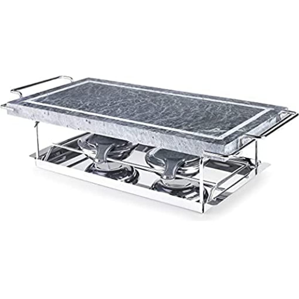 Ibili Raclette Stone Table Grill - Non-Stick Flat Top Marble Surface, Made in Spain, Removable Cooking Stone, Fast Heating & Adjustable Temperature, Indoor/Outdoor Use - Includes 2 Burner Set