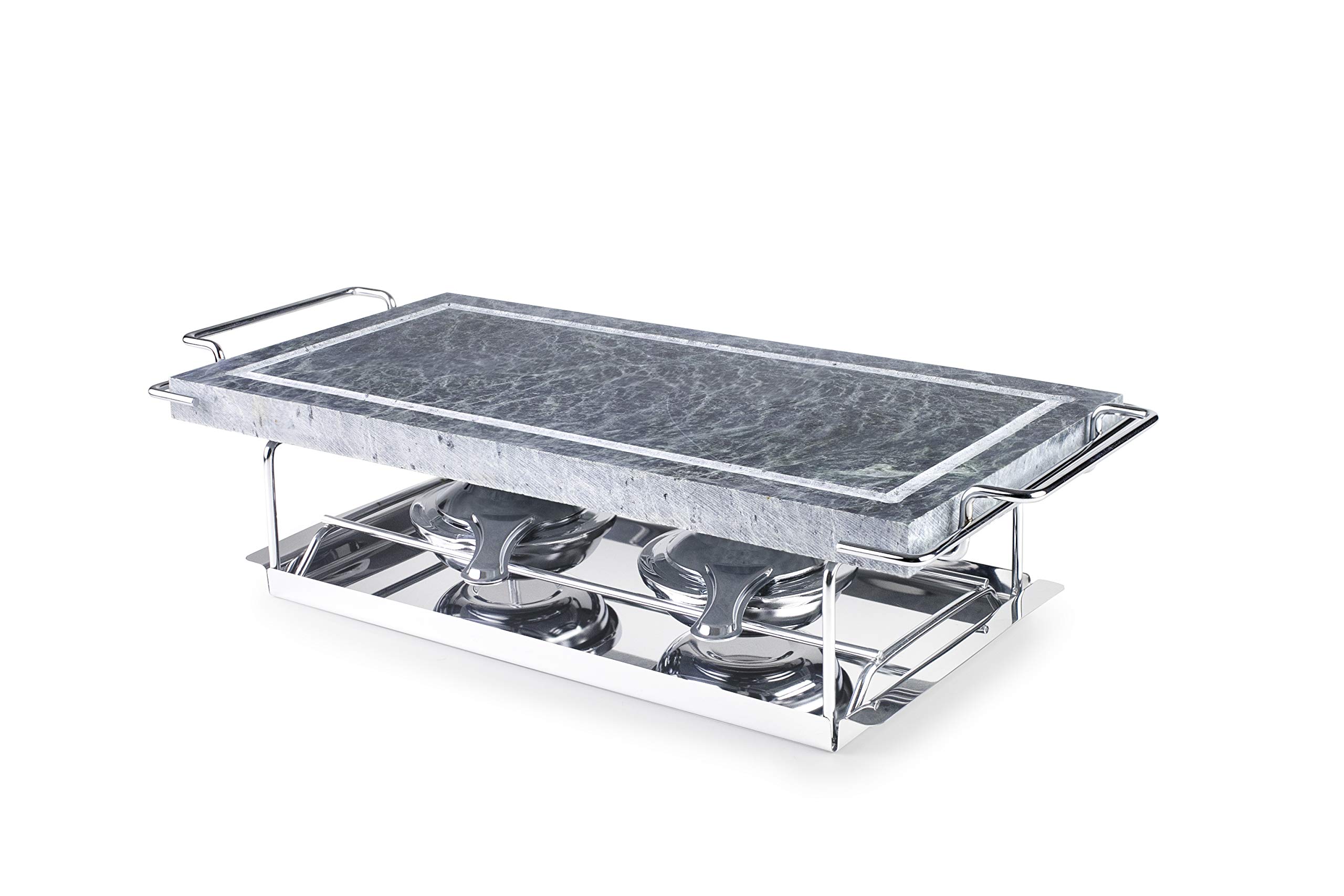 Ibili Raclette Stone Table Grill - Non-Stick Flat Top Marble Surface, Made in Spain, Removable Cooking Stone, Fast Heating & Adjustable Temperature, Indoor/Outdoor Use - Includes 2 Burner Set