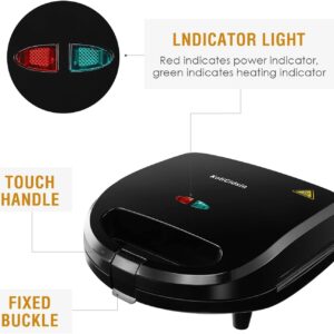 Sandwich Maker, 3 in 1 Waffle Maker, Grill, 750W, LED Indicator Lights, Cool Touch Handle, Anti-Skid Feet, Detachable Non-stick Coating, Easy to Clean,Black.