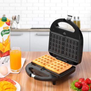 Sandwich Maker, 3 in 1 Waffle Maker, Grill, 750W, LED Indicator Lights, Cool Touch Handle, Anti-Skid Feet, Detachable Non-stick Coating, Easy to Clean,Black.