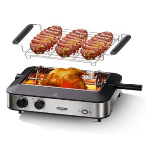 sinopuren electric grill tg101, indoor bbq rotisserie, with adjustable temperature control, removable grill & griddle nonstick plates, 1600w fast heat up, stainless steel, dishwasher safe