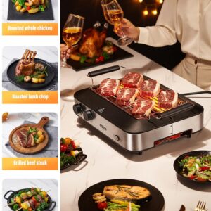 SINOPUREN Electric Grill TG101, Indoor BBQ Rotisserie, with Adjustable Temperature Control, Removable Grill & Griddle Nonstick Plates, 1600w Fast Heat Up, Stainless Steel, Dishwasher Safe