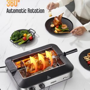 SINOPUREN Electric Grill TG101, Indoor BBQ Rotisserie, with Adjustable Temperature Control, Removable Grill & Griddle Nonstick Plates, 1600w Fast Heat Up, Stainless Steel, Dishwasher Safe