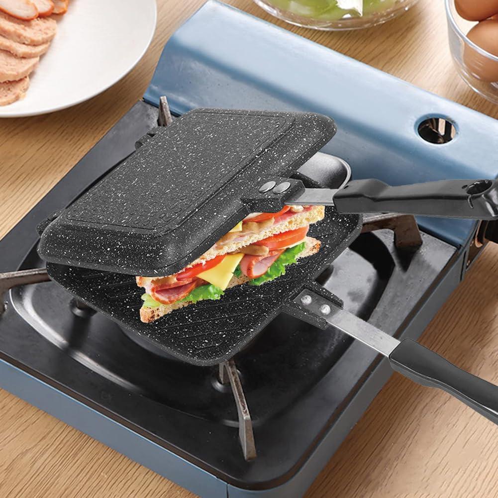 Joyzan Stovetop Sandwich Maker, Double Sided Hot Nonstick Toasted Frying Pan Panini Press Grilled Waffle Cooker Flip Plates Baking Cooking Pot Toaster Crispy Grilling Breakfast Cheese Home Kitchen