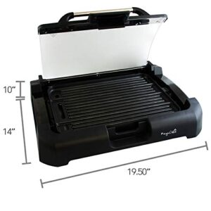 MegaChef Heavy Gauge Aluminum Reversible Indoor Grill and Griddle with Removable Glass Lid, 15" by 11", Black