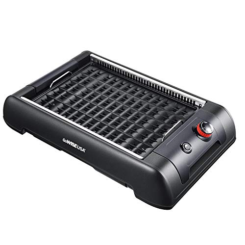 GoWISE USA GW88000 2-in-1 Smokeless Indoor Grill and Griddle with Interchangeable Plates and Removable Drip Pan + 20 Recipes (Black), Large