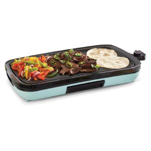 extra large electric griddle nonstick - 20"x 10.5" removable cooking plate with drip tray & recipe book for pancakes burgers eggs (aqua)