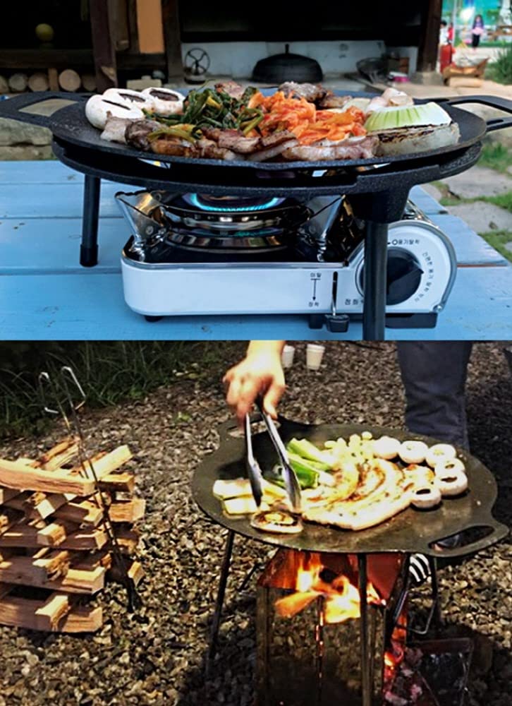 KOREAC_Korean BBQ Non-stick Grill_ Circular size 14.2 inches [Round Griddle Pan 14.2in + Bag] Natural Material 6 Layer Coating/We can use it at home or outside._Made in Korea.