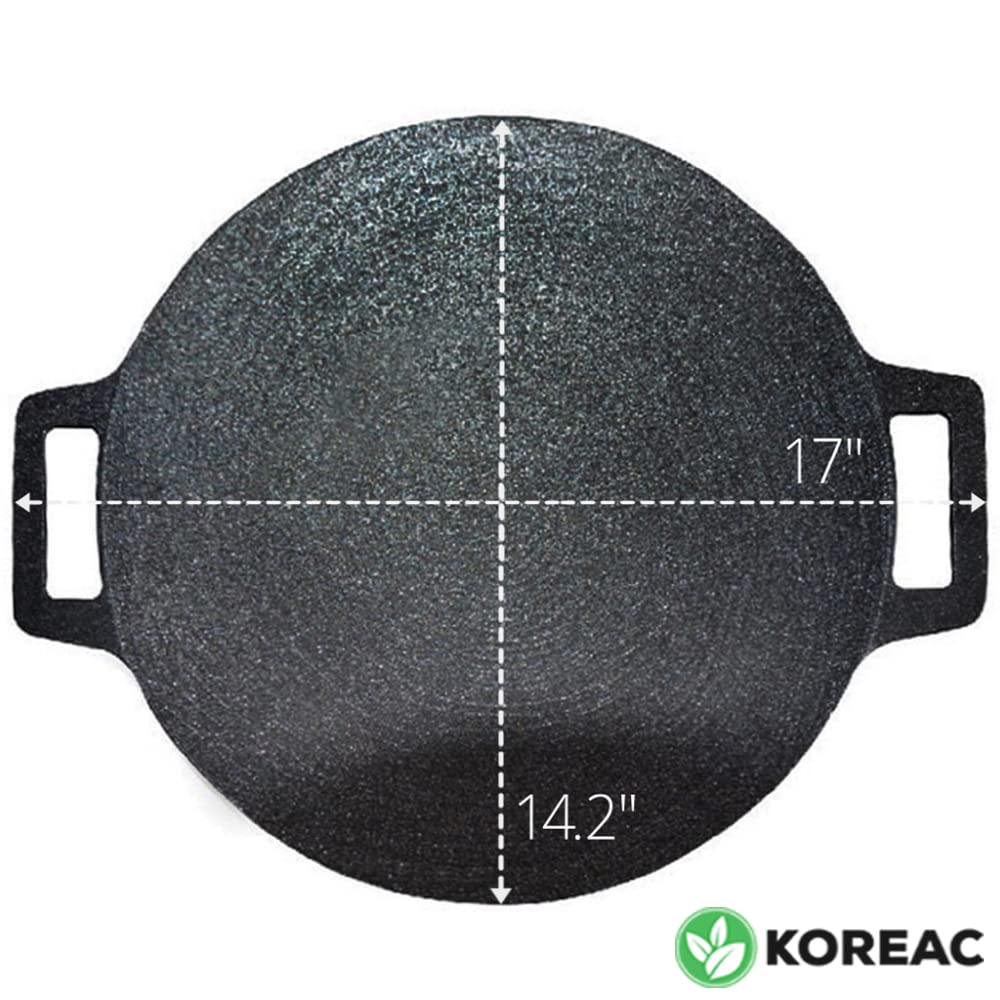 KOREAC_Korean BBQ Non-stick Grill_ Circular size 14.2 inches [Round Griddle Pan 14.2in + Bag] Natural Material 6 Layer Coating/We can use it at home or outside._Made in Korea.