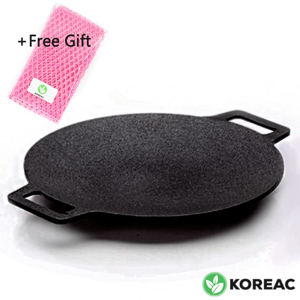 KOREAC_Korean BBQ Non-stick Grill_ Circular size 14.2 inches [Round Griddle Pan 14.2in + Bag] Natural Material 6 Layer Coating/We can use it at home or outside._Made in Korea.