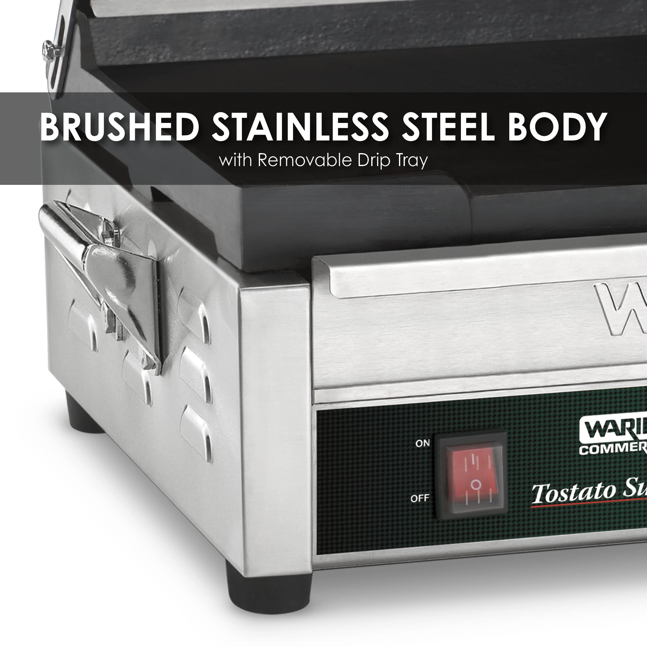 Waring Commercial WFG250 Tostato Supremo® Large Flat Toasting Grill, 120V, 1800W, 5-15 Phase Plug, Silver