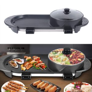 Hot Pot With Grill Electric 2 in 1 Barbecue Grill Pot Shabu Pot Non-stick BBQ Grill Dual Temperature Control Smokeless Hot Pot Grill for Simmer Boil Fry Grill