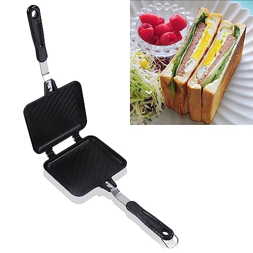 Breakfast Sandwich Maker, Non Stick Grilled Sandwich and Panini Maker Pan with Anti Scalding Handle, Fast Breakfast Pan, Flat Bottom Double Sided Baking Pan for Home Kitchen Camping