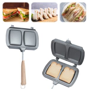 double-sided sandwich baking pan, double sided frying pan, sandwich grill gas stove grilled cheese maker nonstick sandwich maker flip grill pan for breakfast pancakes, removable handle (style 2)