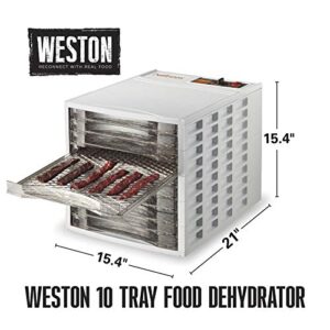 Weston Food Dehydrator Machine for Beef Jerky, Fruit Leather, Herbs, Dog Treats, Vegetables, Meats, BPA Free, Slide Out Drying Racks (75-0201-W), 10 Tray, Ultra Quiet Fan