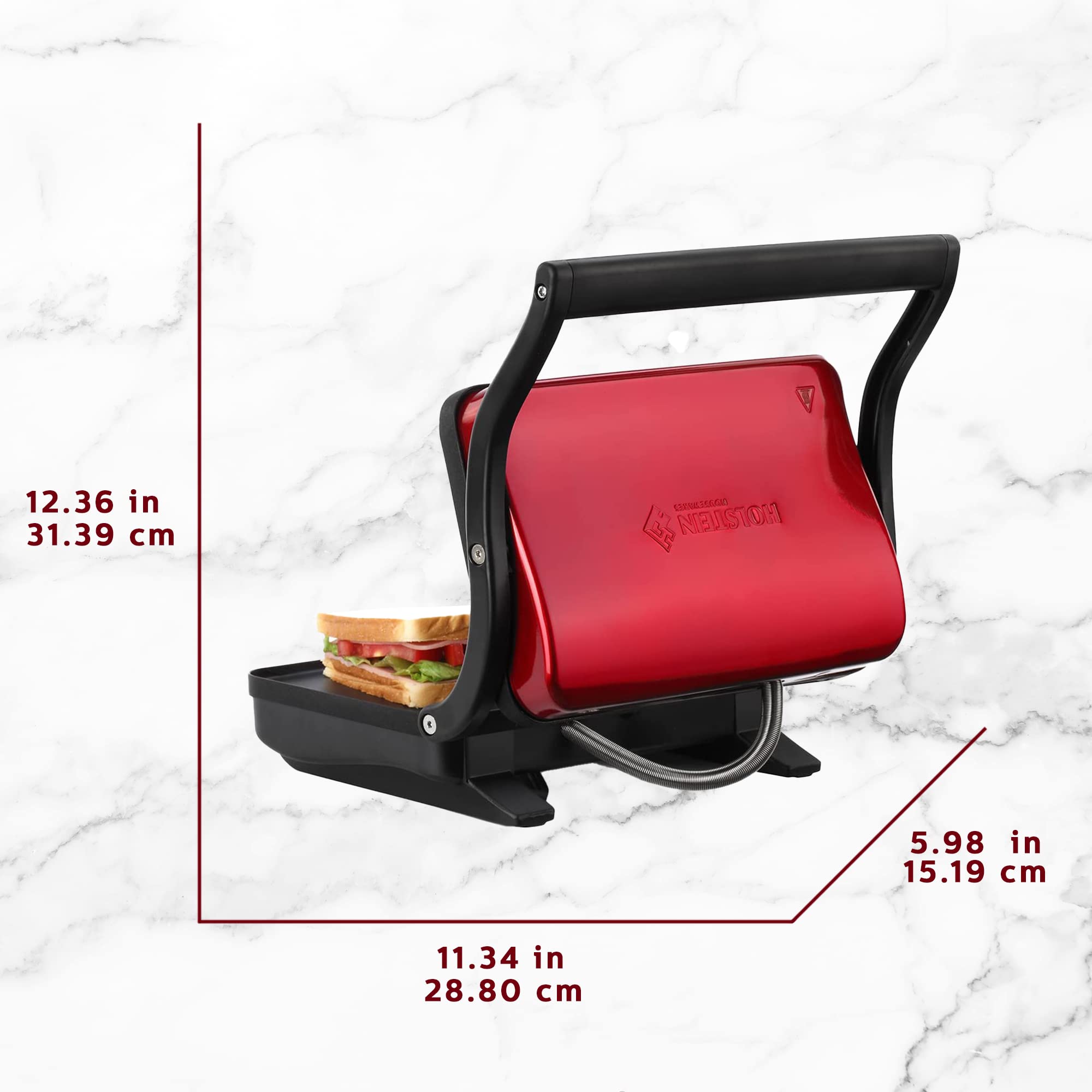 Holstein Housewares Electric Griddle for Toasting Sandwiches, Various Snacks - Metallic Red