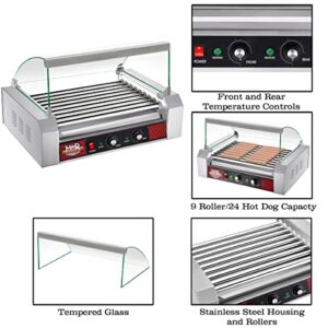 Great Northern Popcorn 9 Roller Hot Dog Machine with Tempered Glass Cover – Countertop Hot Dog Roller Makes Up to 24 Hotdogs, Brats, or Sausages