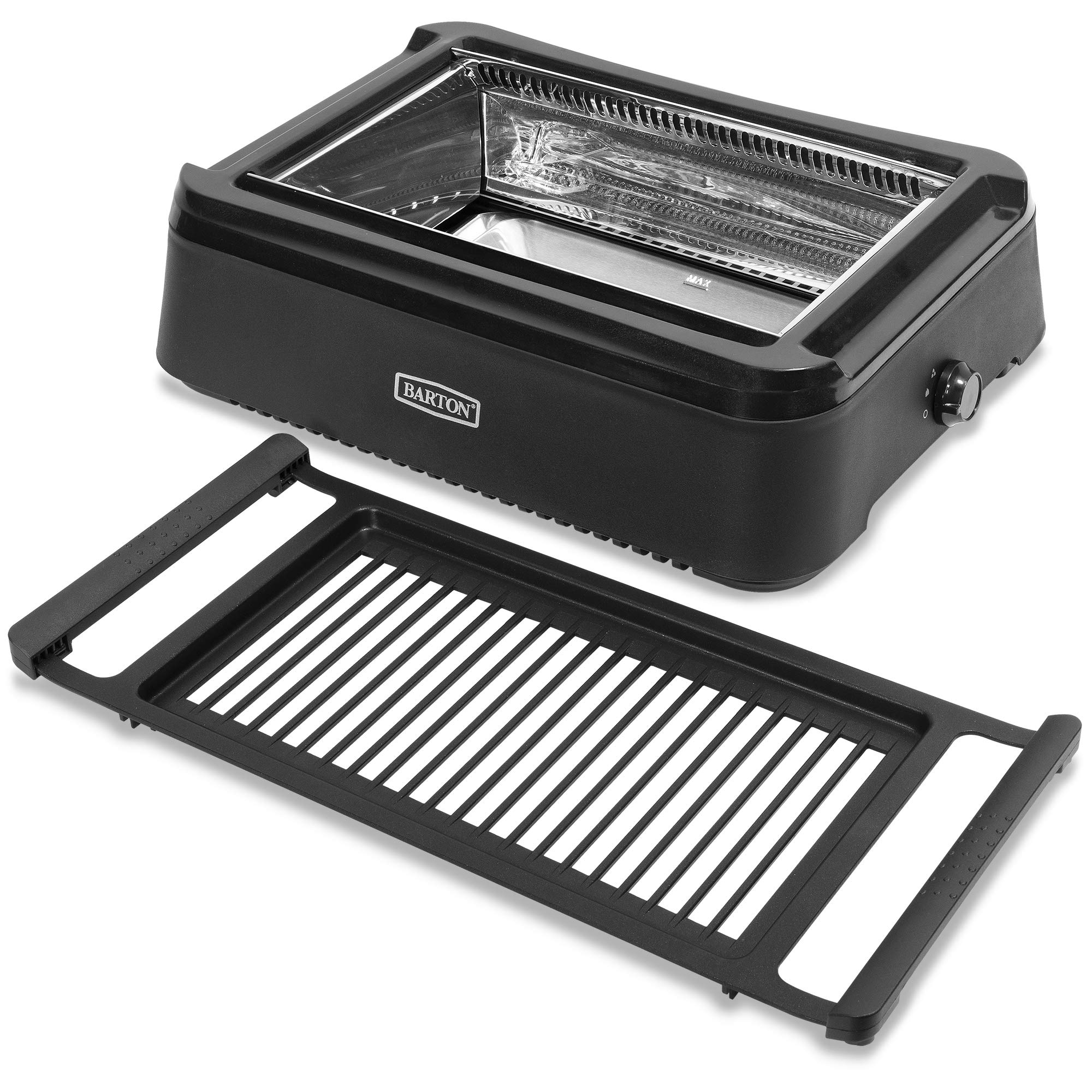 Barton Electric Smokeless Indoor Infrared Instant Heating Adjustable Temperature Knob BBQ Grilling Non-Stick Grate and Drip Tray, Black