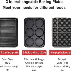 HeHoGoGo 3 in 1 Multifunctional Electric Griddle Electric Skillet Nonstick Baking Maker with 3 Interchangeable Pan Takoyaki Maker Cake Pop Maker Pancake Maker Red