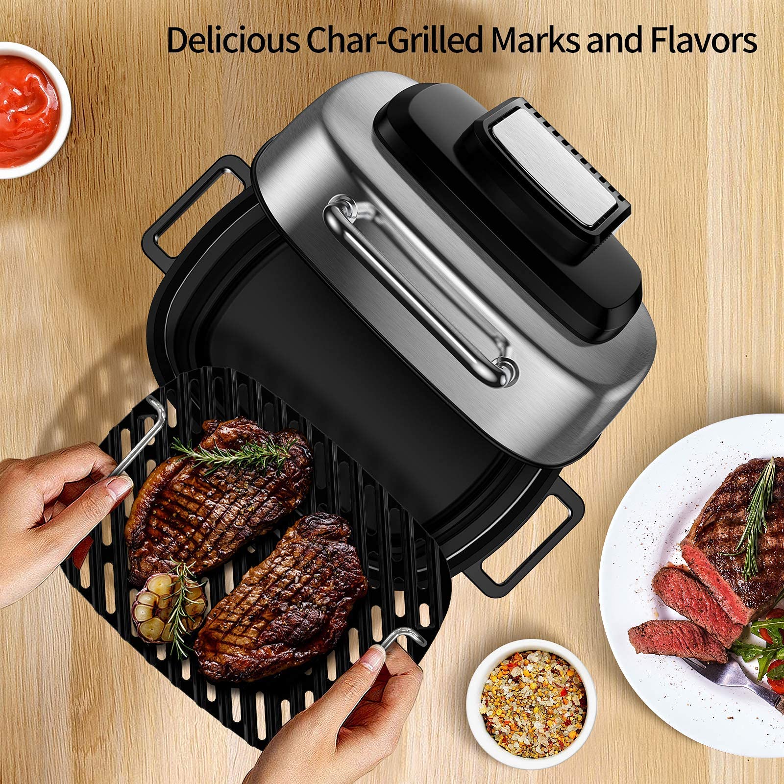 BBday 10-in-1 Electric Indoor Grill Combo, with 6.5 QT Air Fryer, Roast, Bake and Dehydrate, 1660W, Stainless Steel