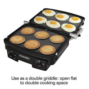 Proctor Silex 5-in-1 Electric Indoor Grill, Griddle & Panini Press, Opens Flat to Double Cooking Space, Reversible Nonstick Plates, Stainless Steel (25340R)