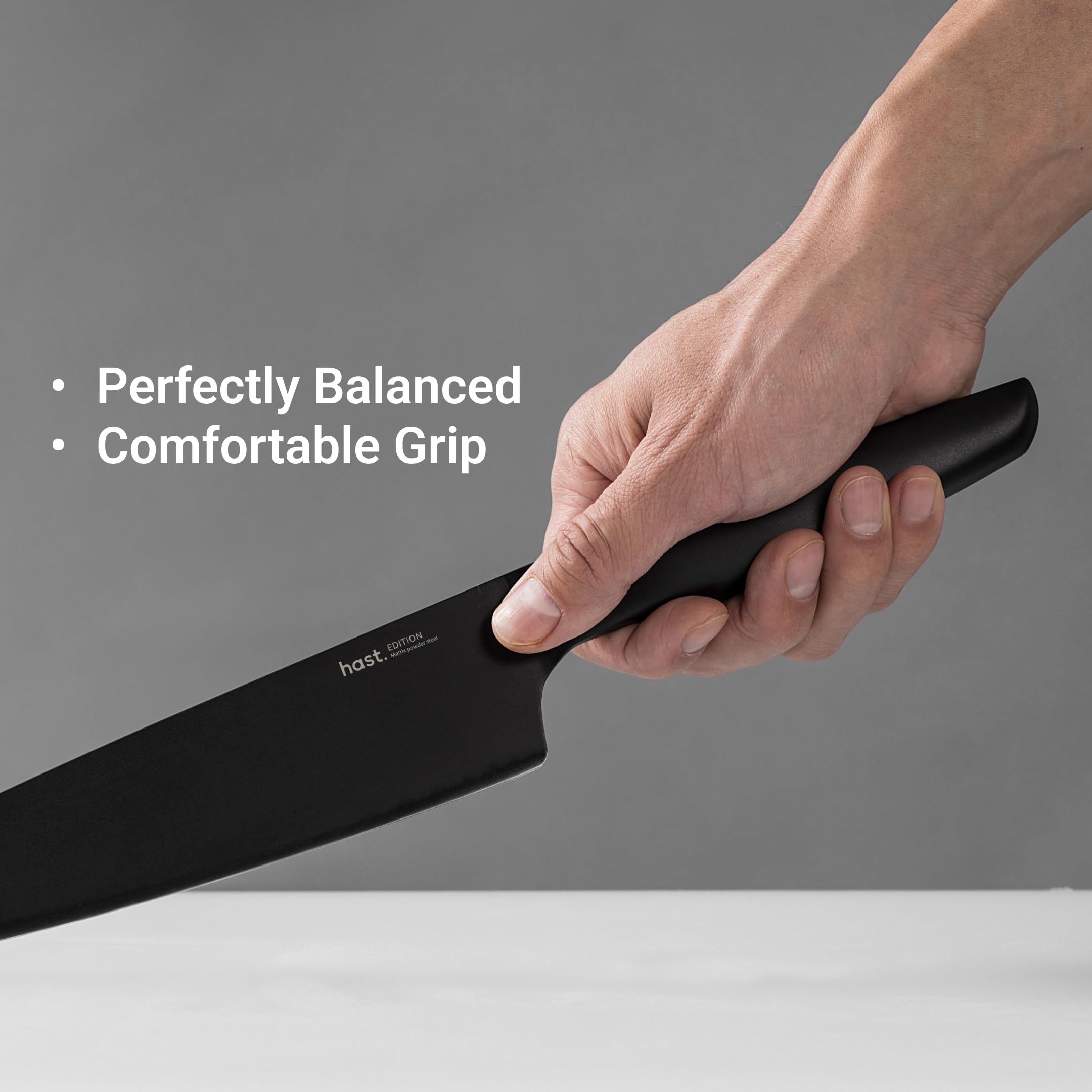 Hast Chef Knife-8 Inch-Professional Kitchen Knife-Ultra Sharp-Powder Steel-High Performance-Lightweight-Sleek Design-Ergonomic Handle-Minimalist Kitchen Decor (Titanium Black)