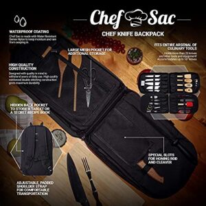 Chef Sac Chef Knife Bag Folding Knife Bag | 20+ Pockets for Knives & Tools | Large Pocket for Tablet & Notebooks | 500D Fortified Nylon | Knife Backpack for Chefs & Culinary Students(Black)