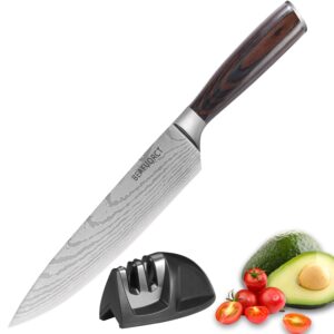 beafuorct 8inch stainless steel chef knife set professional japanese chefs knife and knife sharpener with gift box