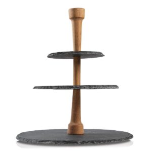 boska wooden serving party tower - 3 layer best for cheese, tapas, bread, and desserts presentation - board slab with non-slip feet - cutting and charcuterie board - dishwasher safe