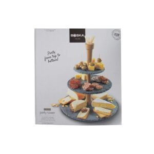 Boska Wooden Serving Party Tower - 3 Layer Best for Cheese, Tapas, Bread, and Desserts Presentation - Board Slab with Non-Slip Feet - Cutting and Charcuterie Board - Dishwasher Safe