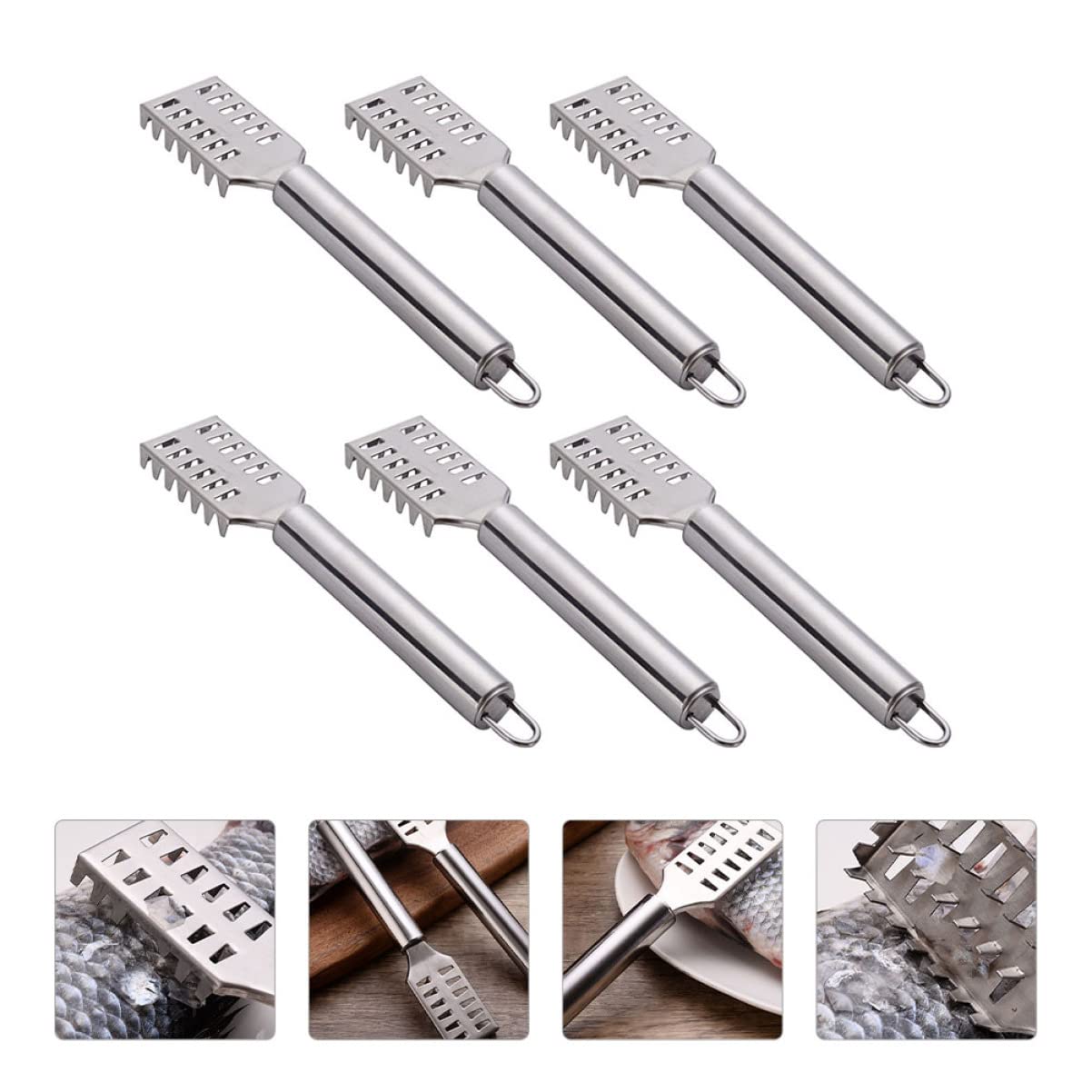 BESTonZON 6pcs Stainless Easily and Scaler Chef Kitchen Brush Easier Peeler Practical Tool Cooking Scales Durable for Scraper Fish Scale Seafood Peeling Sawtooth with Remover Silver Shop