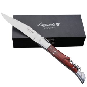 laguiole by flyingcolors folding pocket knife. stainless steel, built in corkscrew. (wood)