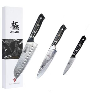 kyoku 3.5" paring knife + 6'' utility knife +7'' santoku knife - shogun series - japanese vg10 steel core forged damascus blade