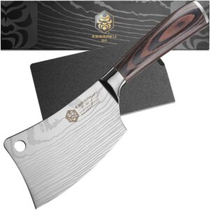 kessaku mini meat cleaver butcher knife - 4.5 inch - samurai series - heavy duty - razor sharp kitchen knife - forged 7cr17mov high carbon stainless steel - wood handle with blade guard
