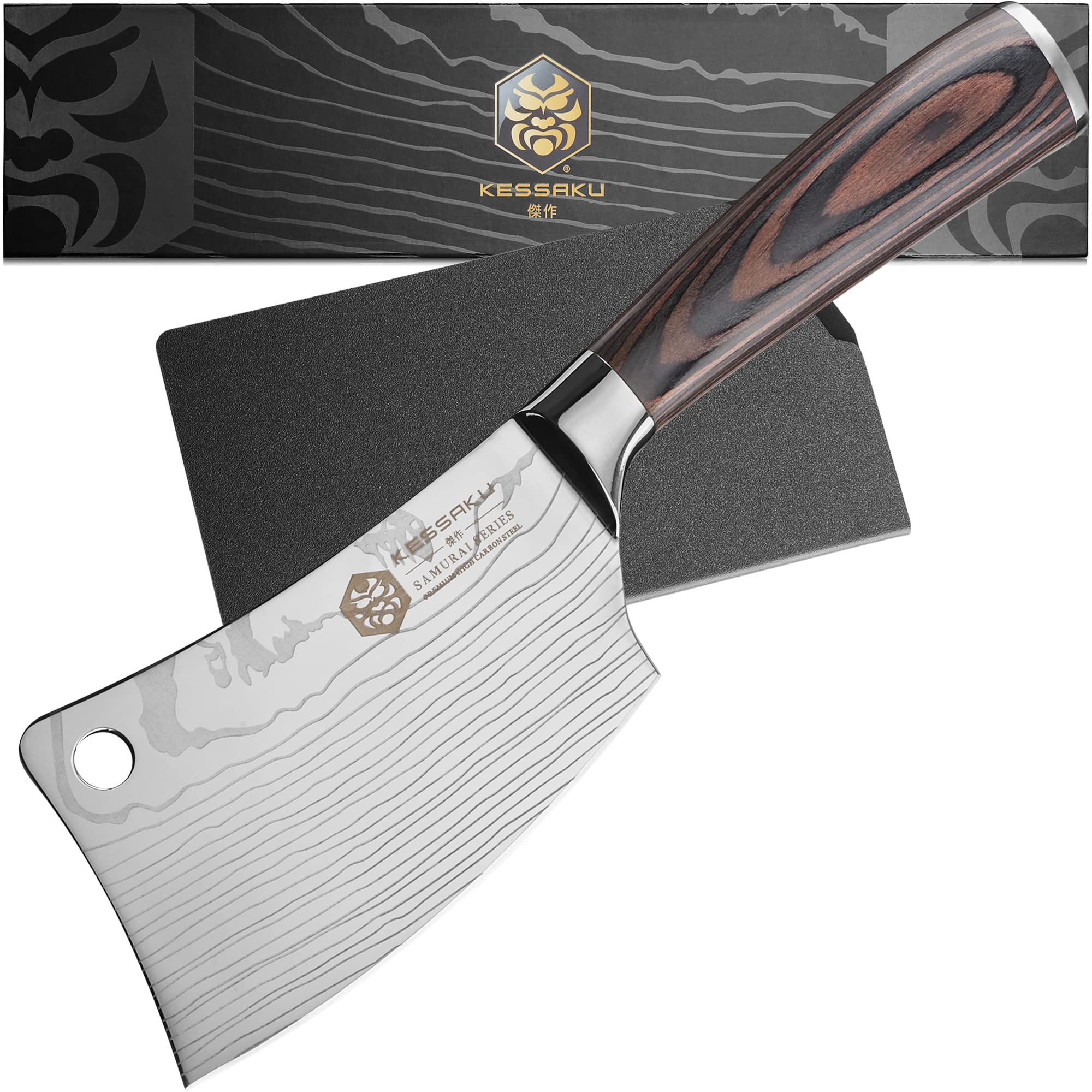 KESSAKU Mini Meat Cleaver Butcher Knife - 4.5 inch - Samurai Series - Heavy Duty - Razor Sharp Kitchen Knife - Forged 7Cr17MoV High Carbon Stainless Steel - Wood Handle with Blade Guard