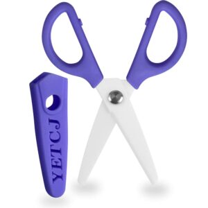 jonbyi baby food scissors, portable ceramic shears for kitchen, classrom, craft, pet care, pizza, vegetable, safety food scissors for baby toddler, with cover (purple)