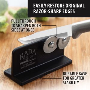 RADA Essential Oak Block Set of 8 Black Handled Knives With Knife Sharpener