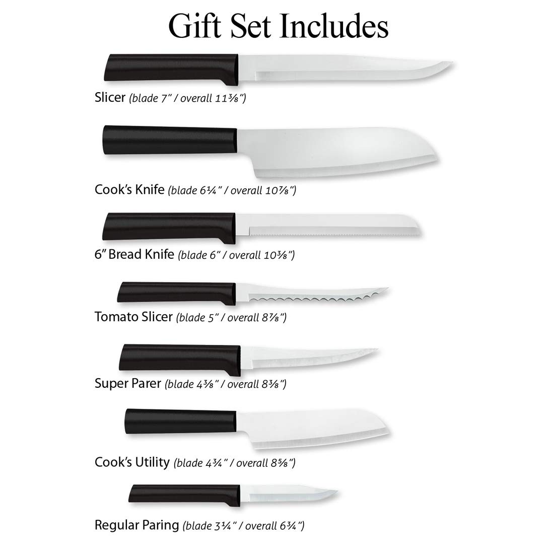 RADA Essential Oak Block Set of 8 Black Handled Knives With Knife Sharpener