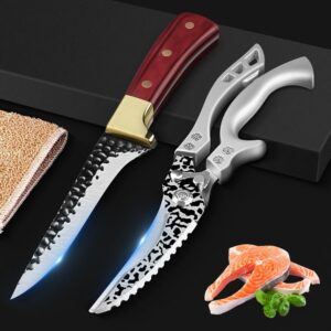 Poultry Knife and Kitchen Shears Heavy Duty, Multipurpose Poultry Shears High Carbon Stainless Steel Fillet Knife Meat Cleaver Forged Chef Knives for Meat, Fish, Deboning, Vegetables