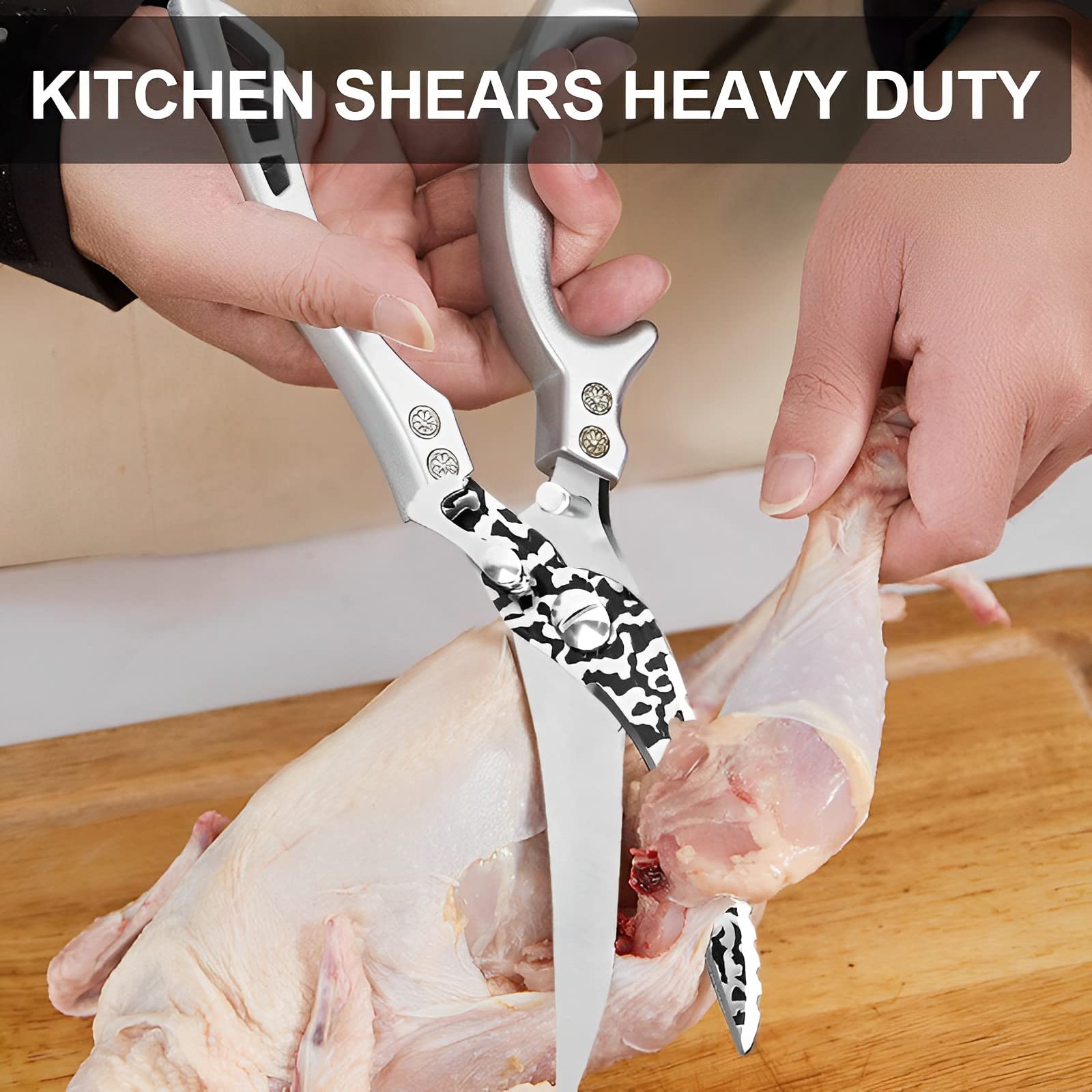 Poultry Knife and Kitchen Shears Heavy Duty, Multipurpose Poultry Shears High Carbon Stainless Steel Fillet Knife Meat Cleaver Forged Chef Knives for Meat, Fish, Deboning, Vegetables